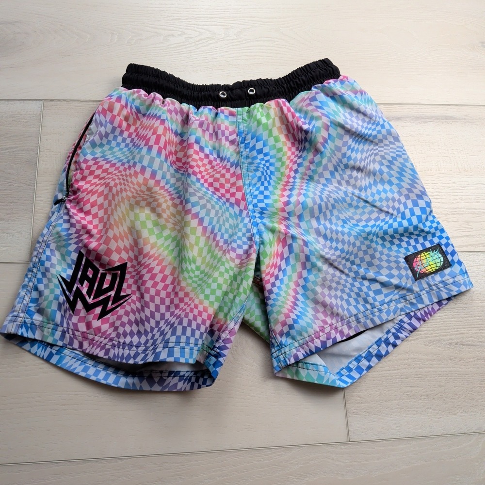 Slunks Jauz Limited Edition Beach Volleyball Trunks Mens S Rainbow Check Lined